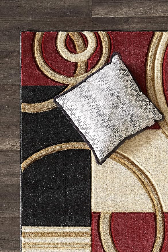 GLORY RUGS Area Rug Modern Soft Hand Carved Contemporary Floor Carpet with Premium Fluffy Texture for Indoor Living Dining Room and Bedroom Area (4x6, Dark Red)