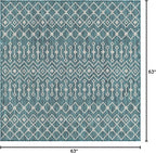 Unique Loom Outdoor Trellis Collection Area Rug - Tribal Trellis (5' 3" Square, Teal/ Ivory)