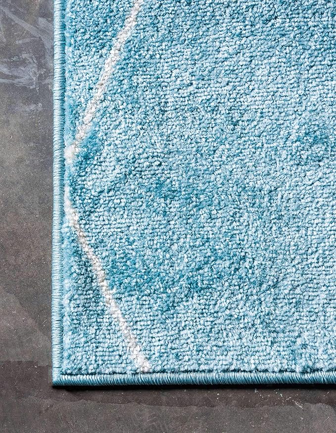 Unique Loom Trellis Frieze Collection Area Rug - Geometric (9' x 12' 2", Light Blue/ Ivory)