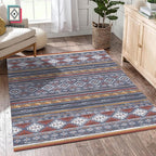 RUGSURE Washable Area Rugs 3' x 5 ' - 1/6 Thick - Moroccan-Inspired -Stain & Water Resistant Non-Slip - Resistant Rug for Living Room, Bedroom, Nursery, Pet & Child Friendly (Blue and Red)