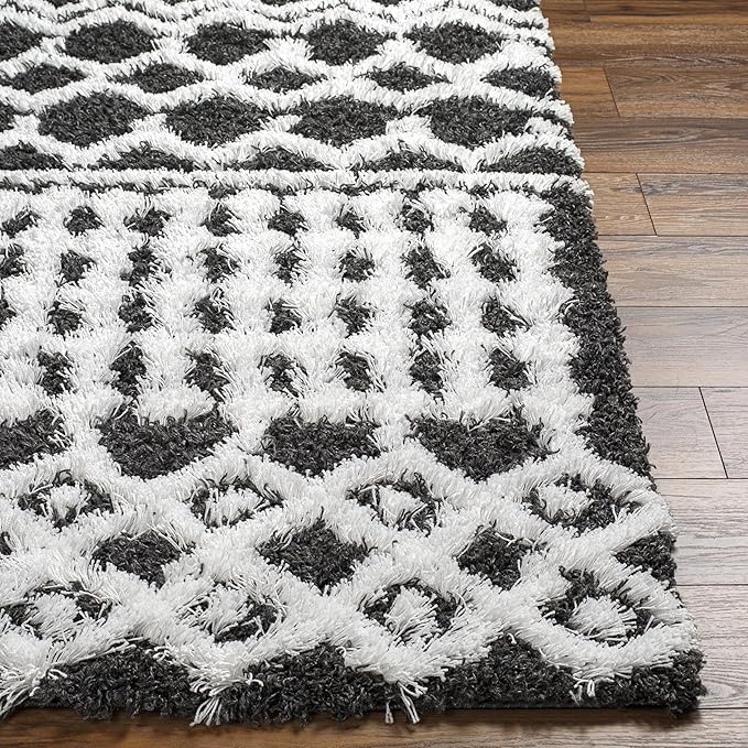 Livabliss Hapsburg Moroccan Shag Area Rug,7'10" x 10'3",Black/White