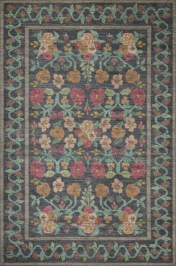 Loloi Rifle Paper Co. Rosa Collection RSA-01 Black 2'-6" x 9'-6" Runner Rug