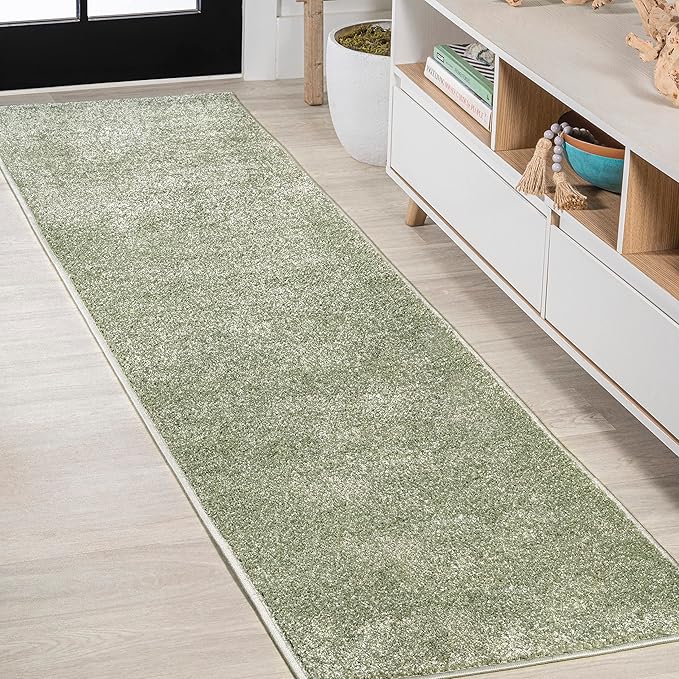 JONATHAN Y Haze Solid Low-Pile Green Runner Rug 2x12, Coastal,Bohemian,Minimalist,Classic, Easy-Cleaning for Living Room,Bedroom,Kitchen,Pet Friendly,Non-Shedding (SEU100O-212)
