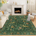 DUKINO 5x7 Rug, Washable Animal Living Room Rug with Non Slip Vintage Design, Soft Low Pile Large Carpet for Bedroom, Nursery, Dining Room, Farmhouse, Playroom, Green