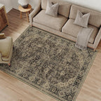 HUGEAR 3x5 Entryway Area Rug Retro Brown Small Rug Machine Washable Door Mat Vintage Floral Low Pile Carpet Distressed Throw Rug Entrance Kitchen Bedroom Bathroom Office Non Slip Soft Lightweight