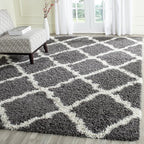 SAFAVIEH Dallas Shag Collection Area Rug - 6' Square, Dark Grey & Ivory, Trellis Design, Non-Shedding & Easy Care, 1.5-inch Thick Ideal for High Traffic Areas in Living Room, Bedroom (SGD257A)