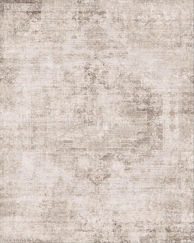 Farmhouse Area Rugs for Living Room - 7x10 Washable Modern Abstract Rug for Bedroom, Dining Room Under Table, Home Office, Soft Washable & Stain Resistance (Beige & Peach)