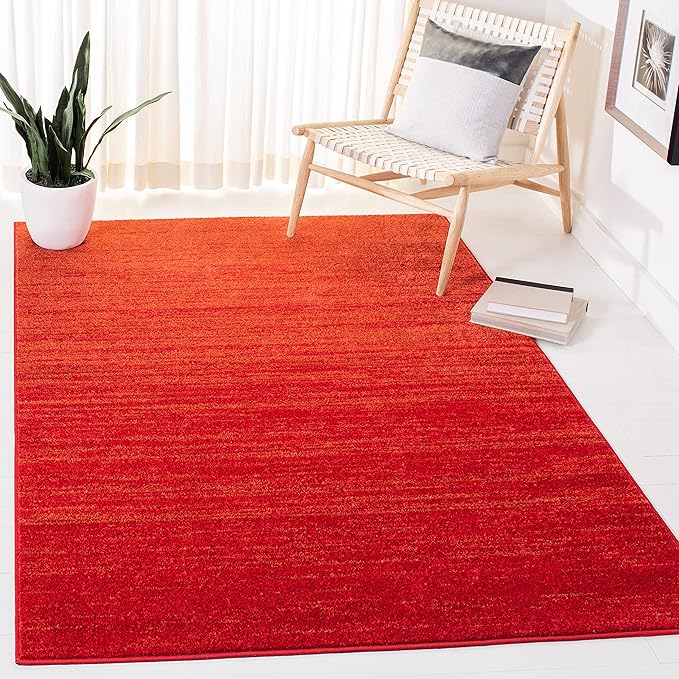 SAFAVIEH Adirondack Collection Area Rug - 6'7" Square, Red & Grey, Modern Ombre Design, Non Shedding & Easy to Clean, Ideal for Living Room, Bedroom, Office, Dining Space (ADR113Q)