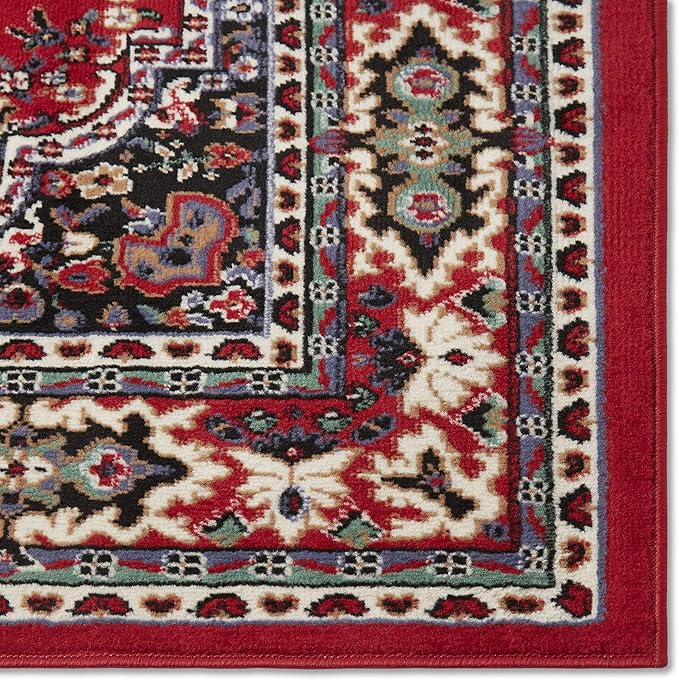 Home Dynamix Premium Sakarya Traditional Medallion Border Area Rug, Claret, 5'2"x7'4" Rectangle