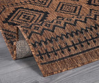 Beverly Rug Waikiki Boho Indoor Outdoor Rug 6x9, Washable Outside Carpet for Patio, Deck, Porch, Bohemian Area Rug, Farmhouse Rugs, Aztec Tribal Rug, Nut Brown and Black