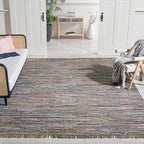 SAFAVIEH Rag Rug Collection Area Rug - 10' x 14', Rust & Multi, Handmade Boho Stripe Cotton, Ideal for High Traffic Areas in Living Room, Bedroom (RAR121E)