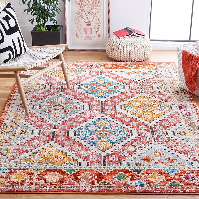 SAFAVIEH Madison Collection Accent Rug - 3' x 5', Rust & Pink, Boho Diamond Distressed Design, Non-Shedding & Easy Care, Ideal for High Traffic Areas in Entryway, Living Room, Bedroom (MAD418Q)