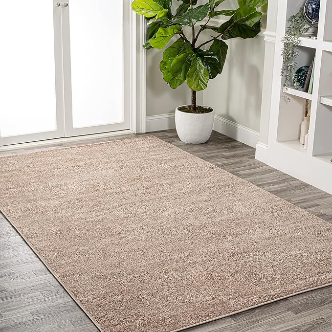 JONATHAN Y Haze Solid Low-Pile Beige Indoor Area Rug 4x6, Coastal,Bohemian,Minimalist,Classic, Easy-Cleaning for Living Room,Bedroom,Kitchen,Pet Friendly,Non-Shedding (SEU100G-4)