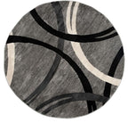 Rugshop Wavy Circles Design Round Rug, Carpet with Jute Backing for Living Room, Dining Room, or Bedroom, Gray, 8' Round