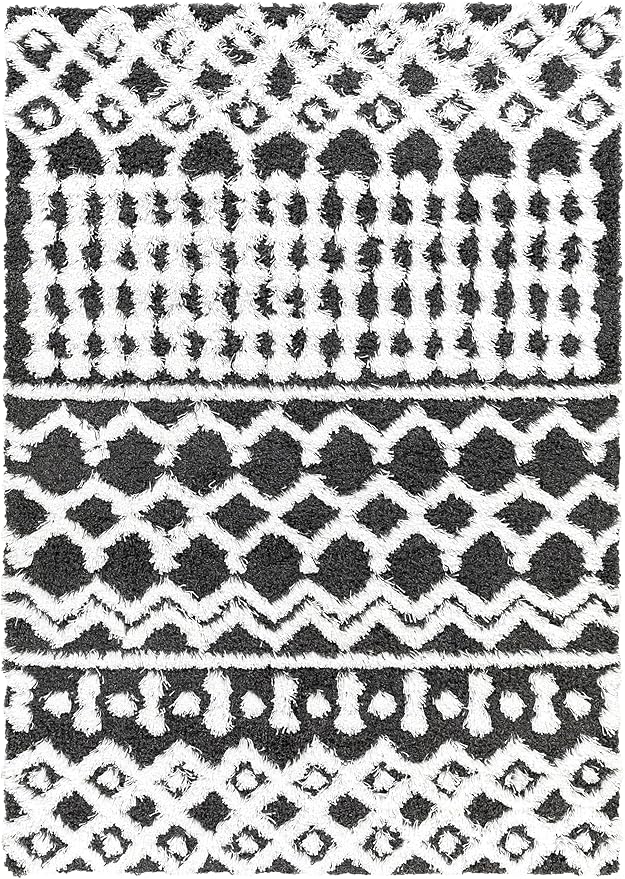 Livabliss Hapsburg Moroccan Shag Area Rug,6'7" x 9'6",Black/White