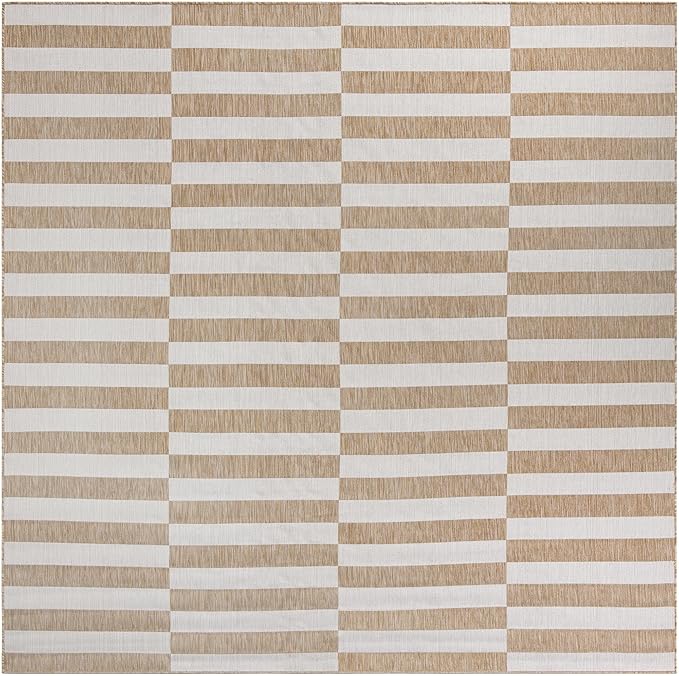 Unique Loom Outdoor Striped Collection Area Rug - Striped (10' Square Taupe/Ivory)