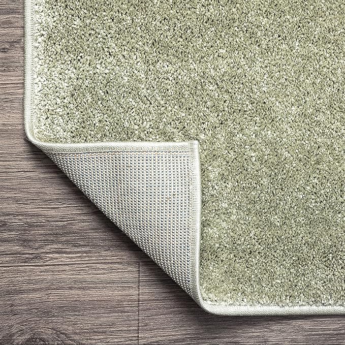Eyely UES100O-212 Supersoft Haze Solid Low-Pile Indoor Runner Rug, Coastal, Bohemian, Minimalist, Classic, Casual for Bedroom,Kitchen,Living Room,Non Shedding,Easy-Washing, Green, 2 X 12