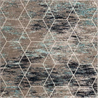 Unique Loom Trellis Frieze Collection Area Rug - Geometric (7' Square, Blue Multi/ Ivory)