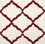 SAFAVIEH Dallas Shag Collection Area Rug - 8' Square, Ivory & Red, Trellis Design, Non-Shedding & Easy Care, 1.5-inch Thick Ideal for High Traffic Areas in Living Room, Bedroom (SGD257R)