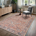 GLN Rugs Traditional Collection - Machine Washable Area Rug, Traditional Washable, Non Slip, Low Pile Chenille Rug, Living Room, Bedroom, Kitchen Rug (3' x 5' Terra/Multicolor 1168)