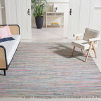 SAFAVIEH Rag Rug Collection Area Rug - 9' x 12', Grey & Multi, Handmade Boho Stripe Cotton, Ideal for High Traffic Areas in Living Room, Bedroom (RAR121M)