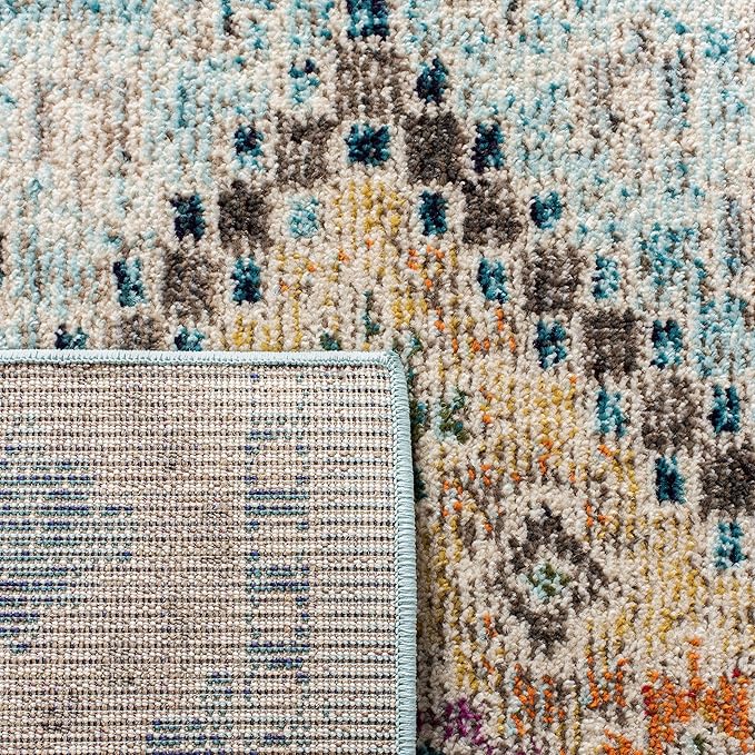 SAFAVIEH Madison Collection Area Rug - 10' x 14', Blue & Yellow, Boho Diamond Distressed Design, Non-Shedding & Easy Care, Ideal for High Traffic Areas in Living Room, Bedroom (MAD418K)