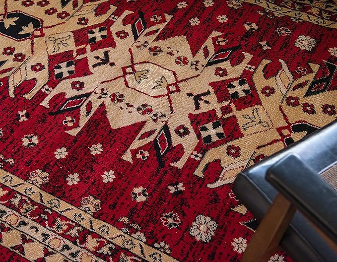 Unique Loom Taftan Collection Border Geometric Tribal Inspired Design Area Rug (8' 0 x 8' 0 Square, Red/ Gold)