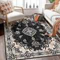 MUJOO Boho Rug 4'x6.5',Black Area Rugs for Bedroom Living Room Dining Room,Machine Washable Non Slip Carpet Vintage Bohemian Distressed Farmhouse,Floral