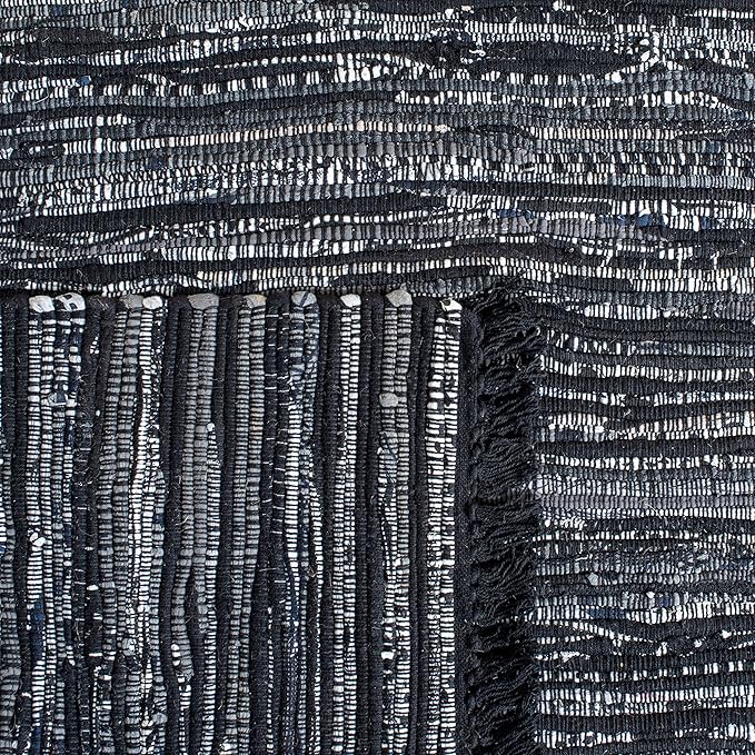 SAFAVIEH Rag Rug Collection Area Rug - 6' x 9', Black, Handmade Boho Stripe Cotton, Ideal for High Traffic Areas in Living Room, Bedroom (RAR121Z)