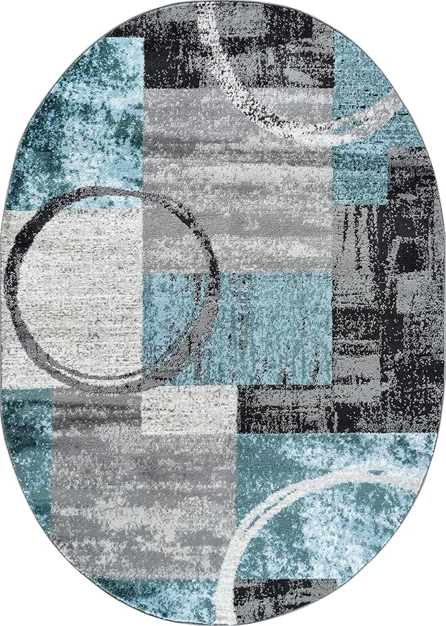 Rugshop Contemporary Abstract Circle Design Soft Oval Area Rug 5' x 7' Gray