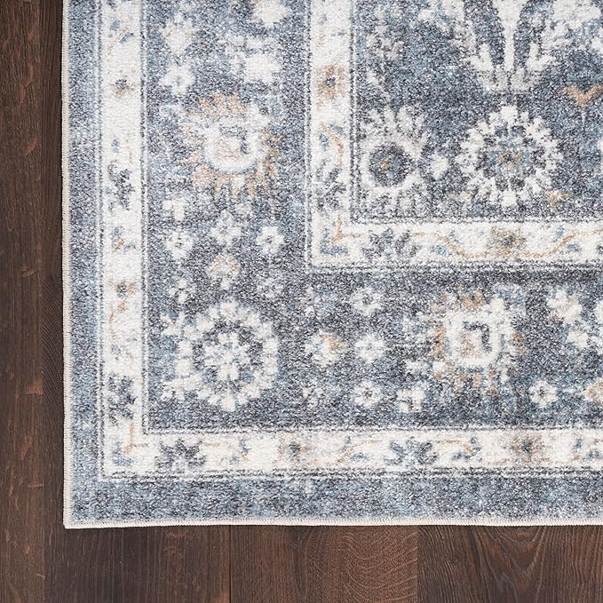 Nourison Home Astra Machine Washable Dark Blue 7'10" x 10' Area Rug - Easy Clean, Non Shedding, Bed Room, Living Room, Dining Room, Kitchen (8' x 10')