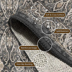 Washable Area Rug 3' x 5 ' Vintage Traditional Persian Mat - Foldable Distressed Non-Slip Machine Washable Carpet for Living Room Bedroom Kitchen Home Decor - Ebony and Taupe