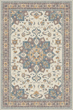 Dripex Vintage Washable Area Rug - 3x5 Entryway Rug for Indoor Door Mat Low-Pile Non-Slip Bedside Rug Bedroom Oriental Medallion Floral Print Carpet Soft Accent Rug Farmhouse Office Home Decor
