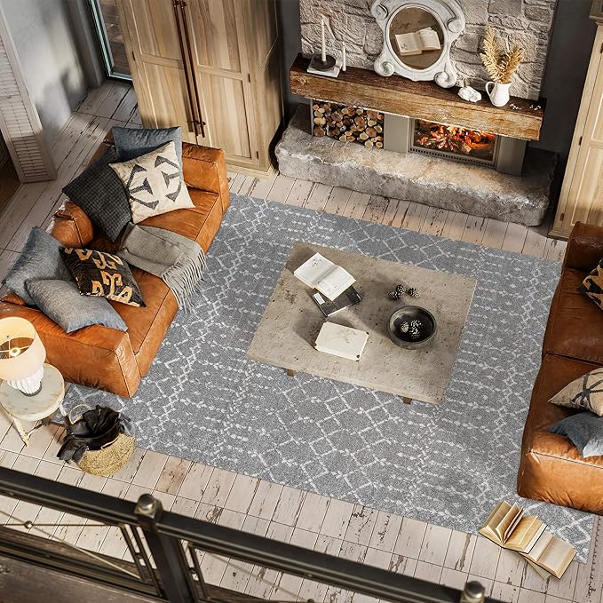 JONATHAN Y Boho Vintage Diamond Gray/Ivory Indoor Area Rug 8X10 ft, Moroccan Hype for Living Room, Bedroom, Kitchen, Office, Easy-Cleaning, High Traffic, Pet-Friendly, Non-Shedding (MOH101C-8)