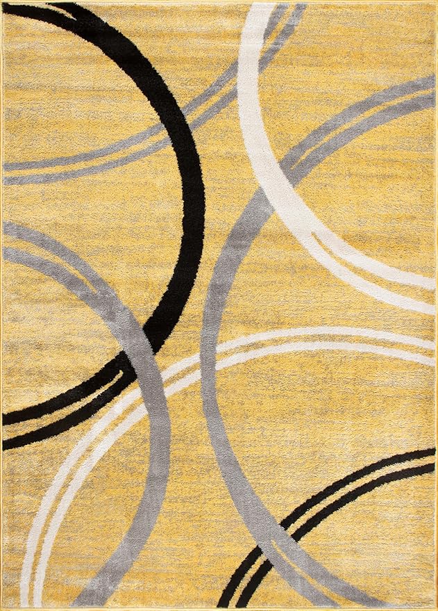 Rugshop Wavy Circles Design Area Rug, Non-Shedding Carpet for Entryway, Bedroom, or Office, Yellow, 3'3" x 5'