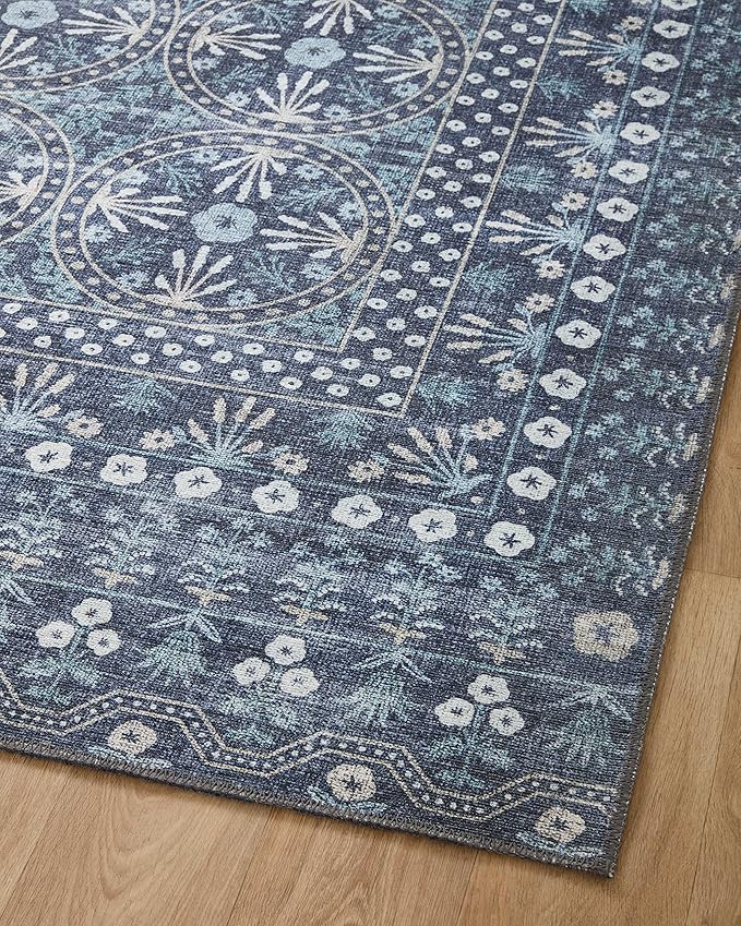 Loloi Rifle Paper Co. Maison Collection MAO-03 Rosette Blue 8'-4" x 11'-6", .19" Pile Height, Area Rug