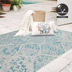 FH Home Outdoor Rug - Waterproof Easy to Clean Stain Resistant - Patio Indoor Outdoor Porch Deck Balcony Entryway - Distressed Farmhouse - Granada - Aqua - 6' x 9'