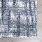 Hand-Tufted 100% Wool Pile Area Rug – Geometric Textured Grid Check Pattern – Thick and Durable Floor Carpet for Bedroom, Living Room, Kids Room, and Dining Area (Navy Blue, 2' x 3')