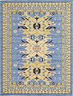 Unique Loom Taftan Collection Border Geometric Tribal Inspired Design Area Rug (9' 0 x 12' 0 Rectangular, Light Blue/ Gold)