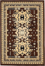 Unique Loom Taftan Collection Border Geometric Tribal Inspired Design Area Rug (4' 0 x 6' 0 Rectangular, Brown/ Tan)