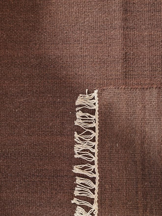 Rugsotic Carpets Hand Woven Flat Weave Kilim Wool ECO-Friendly Area Rugs - 3'x5', Rectangle Shape, Dark Brown Color, Solid Plain Design, Low Pile Handmade Rugs for Living Room, Bed Room (D00111)