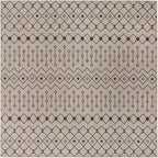 Unique Loom Outdoor Trellis Collection Area Rug - Tribal Trellis (10' 8" Square, Gray/ Black)