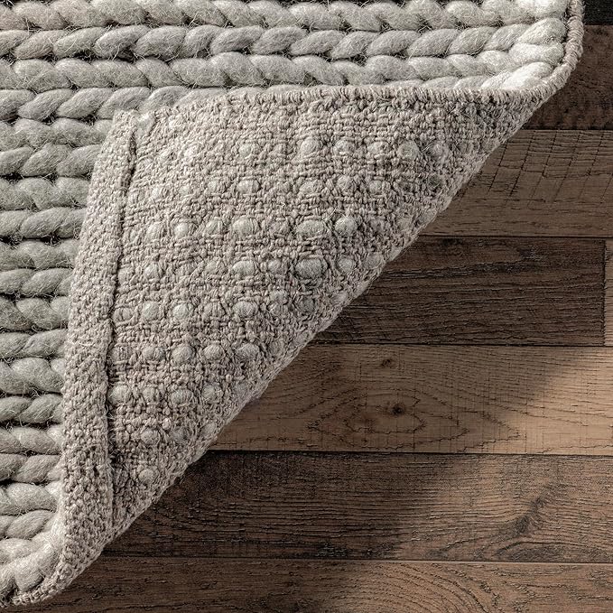Nuloom Penelope Light Grey/Ivory, 3' x 5', Hand-Braided, Wool & Cotton, Textured and Dense, High Traffic, Stain Resistant, Easy Clean, Durable Area Rug for Bedroom, Living Room, Dining, Entryway