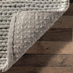 nuLOOM 2x6 Penelope Wool Braided Handmade Area Rug, Light Grey, Solid Rustic Farmhouse Style, For Bedroom, Living Room, Hallway, Entryway