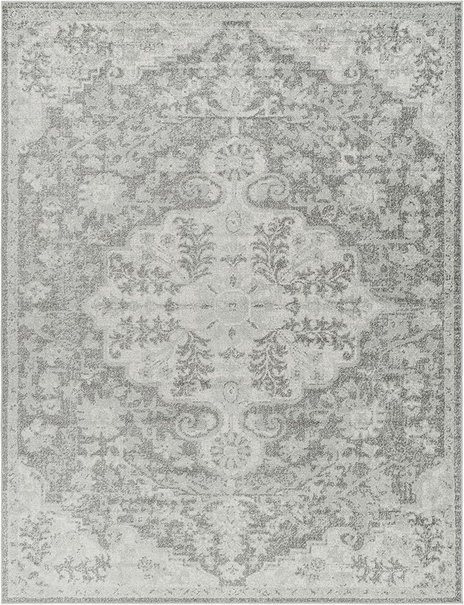 Livabliss Area Rugs - 9x12 Odelia Vintage Boho Black Gray Charcoal Area Rug for Living Room Bedroom - Floral Medallion Stain Resistant Carpet for Kitchen, Nursery, Office (9' x 12'6")
