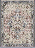 RUGGABLE Washable Vintage Area Rug – Kamran Royal Blue 9x12, Stain-Resistant, Non-Slip – Large Machine Washable Rugs for Living Room, Bedroom, Hallway, Entryway & Office–with Cushioned Pad