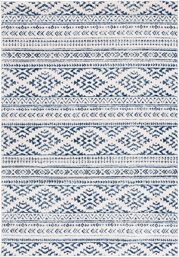 SAFAVIEH Area Rug 3x5 - Tulum Collection - Ivory & Navy, Moroccan Boho Tribal Design, Non-Shedding & Easy to Clean, Ideal for Entryway, Foyer, Accent Space, Bedroom (TUL272D)