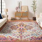 Livabliss Area Rugs - 9x12 Odelia Vintage Boho Beige Mustard Gray Area Rug for Living Room Bedroom - Floral Medallion Stain Resistant Carpet for Kitchen, Nursery, Office (9' x 12'6")