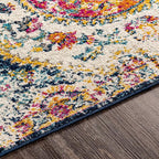 Livabliss Area Rugs - 9x12 Romaine Vintage Boho Fuchsia Mustard Blue Area Rug for Living Room Bedroom - Floral Medallion Stain Resistant Carpet for Kitchen, Nursery, Office (9' x 12'6")