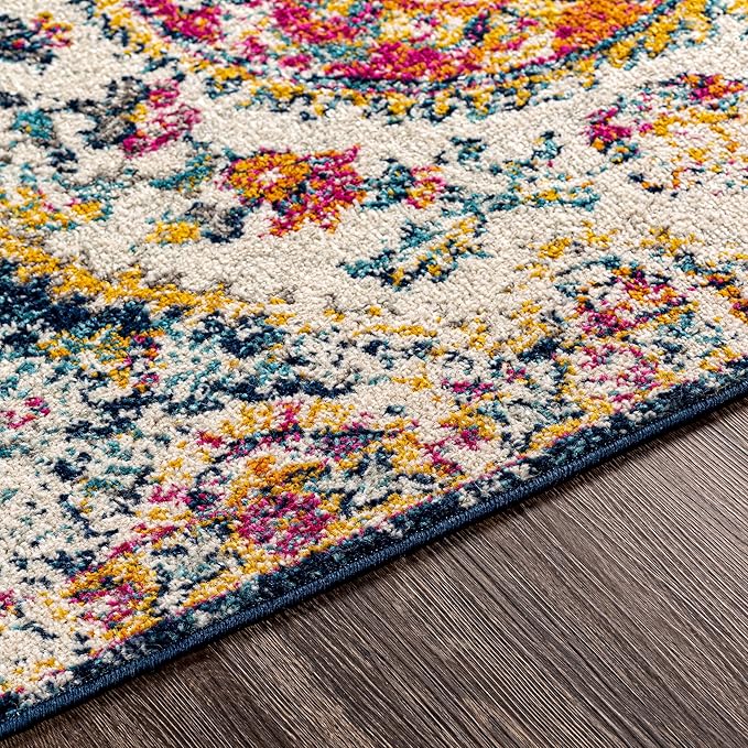 Livabliss Area Rugs - 5x7 Romaine Vintage Boho Fuchsia Mustard Blue Area Rug for Living Room Bedroom - Floral Medallion Stain Resistant Carpet for Kitchen, Nursery, Office (5'3" x 7'6")
